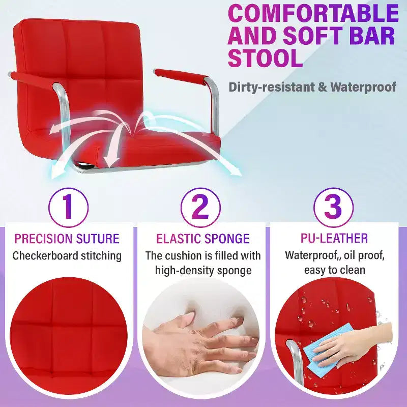 Tabourets de bar réglables en hauteur avec accoudoirs, siège en cuir PU et base chromée, chaises de bar tabourets de pub pour la maison et l'utilisation commerciale