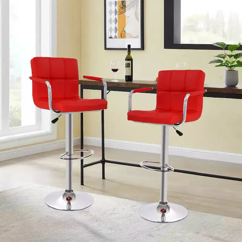 Tabourets de bar réglables en hauteur avec accoudoirs, siège en cuir PU et base chromée, chaises de bar tabourets de pub pour la maison et l'utilisation commerciale