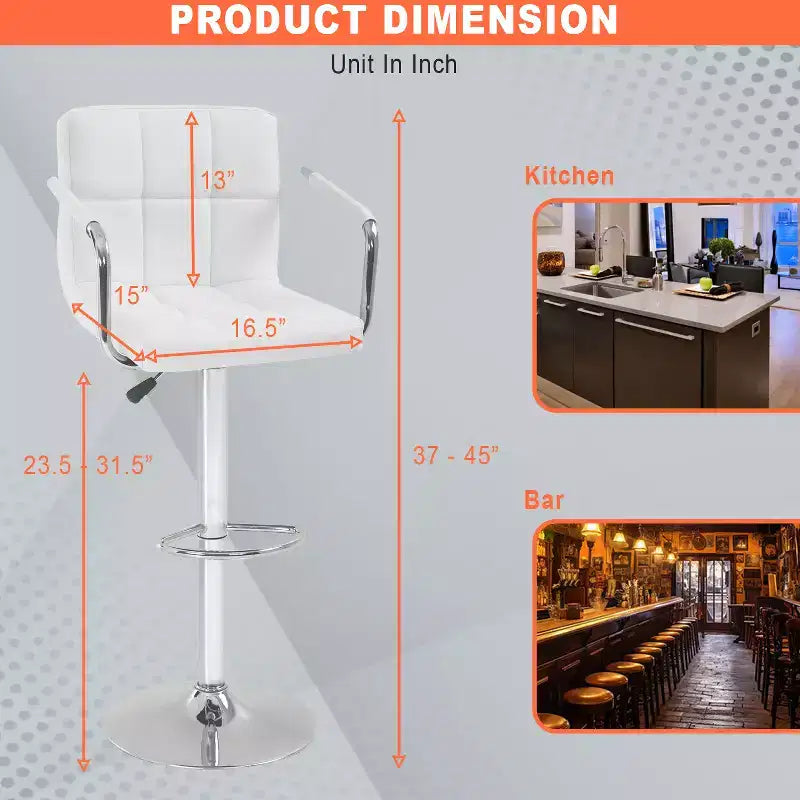 Tabourets de bar réglables en hauteur avec accoudoirs, siège en cuir PU et base chromée, chaises de bar tabourets de pub pour la maison et l'utilisation commerciale