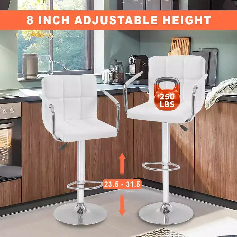 Tabourets de bar réglables en hauteur avec accoudoirs, siège en cuir PU et base chromée, chaises de bar tabourets de pub pour la maison et l'utilisation commerciale