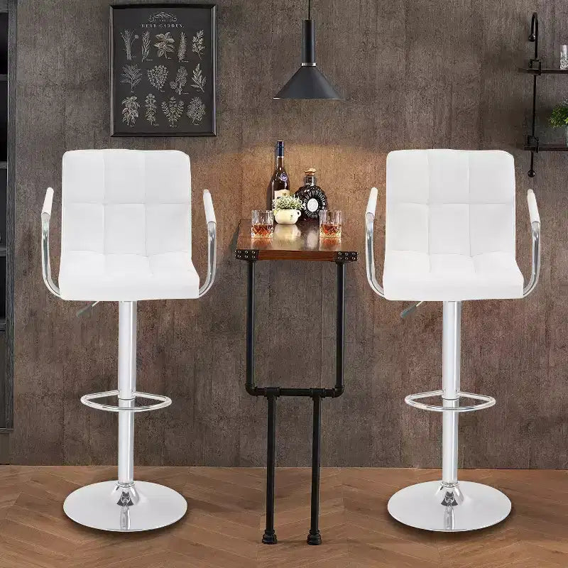 Tabourets de bar réglables en hauteur avec accoudoirs, siège en cuir PU et base chromée, chaises de bar tabourets de pub pour la maison et l'utilisation commerciale