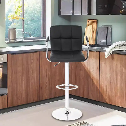 Tabourets de bar réglables en hauteur avec accoudoirs, siège en cuir PU et base chromée, chaises de bar tabourets de pub pour la maison et l'utilisation commerciale