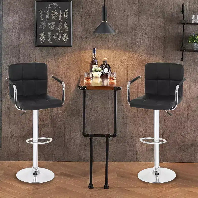 Tabourets de bar réglables en hauteur avec accoudoirs, siège en cuir PU et base chromée, chaises de bar tabourets de pub pour la maison et l'utilisation commerciale