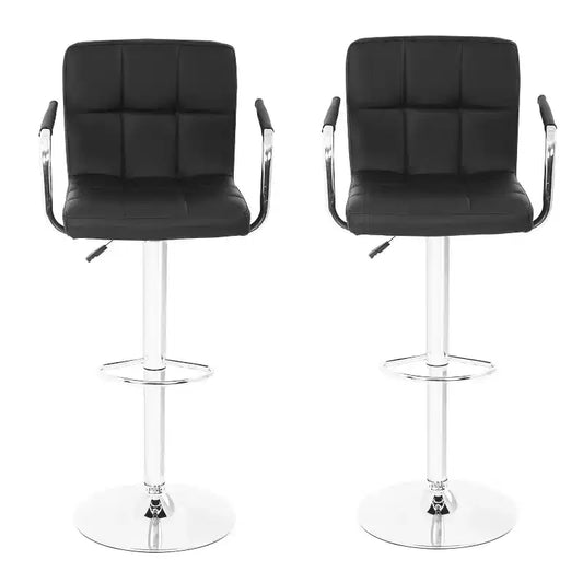 FDW Bar Stools Set of 2 Adjustable Height with Armrests PU Leather Seat & Chrome Base Bar Chairs Pub Stools for Home and Commercial Use